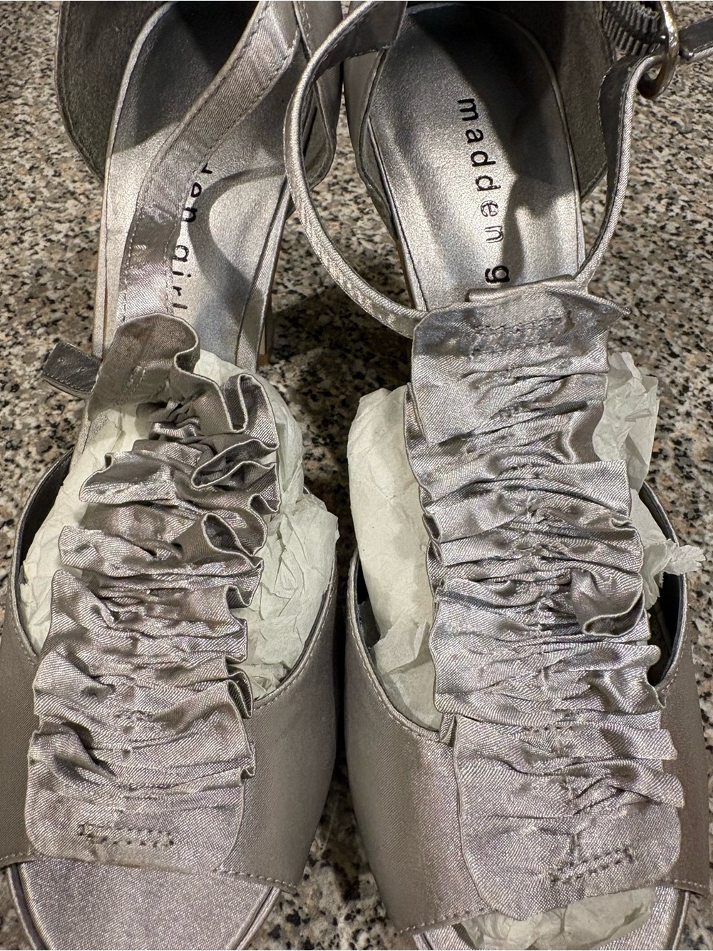 Madden Girl Silver Ruffled Peep-Toe Heels - Picture 4 of 6